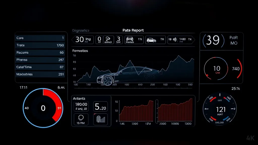 A high-tech digital interface showing car data, diagnostics,