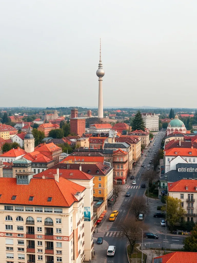 Aerial view of Pecs city architecture with TV tower in the b